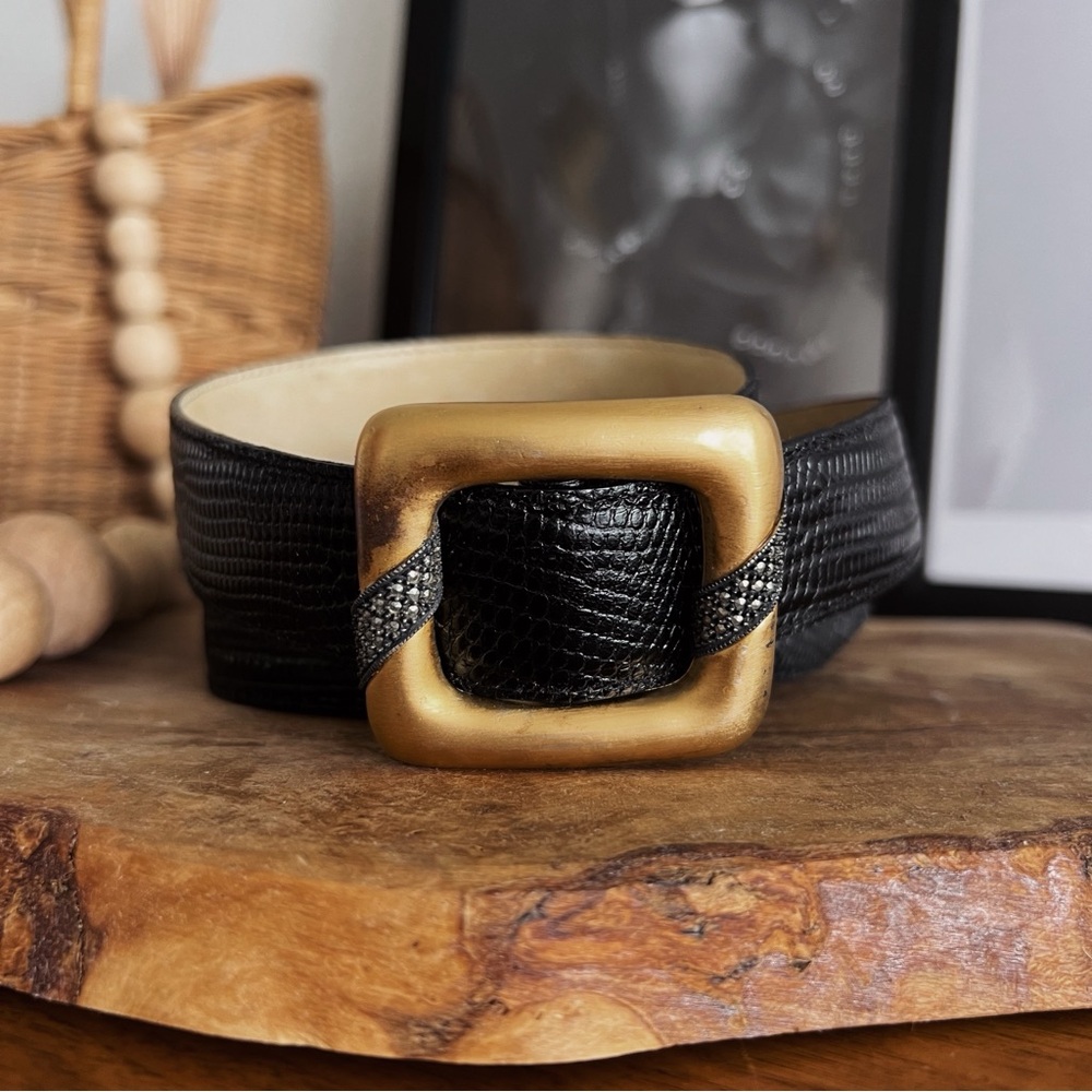100% LEATHER VINTAGE GOLD AND BLACK TEXTURED BELT #0347